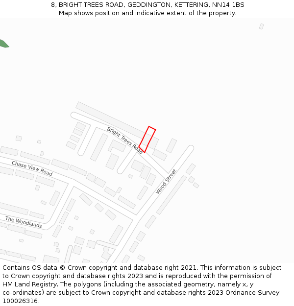 8, BRIGHT TREES ROAD, GEDDINGTON, KETTERING, NN14 1BS: Location map and indicative extent of plot