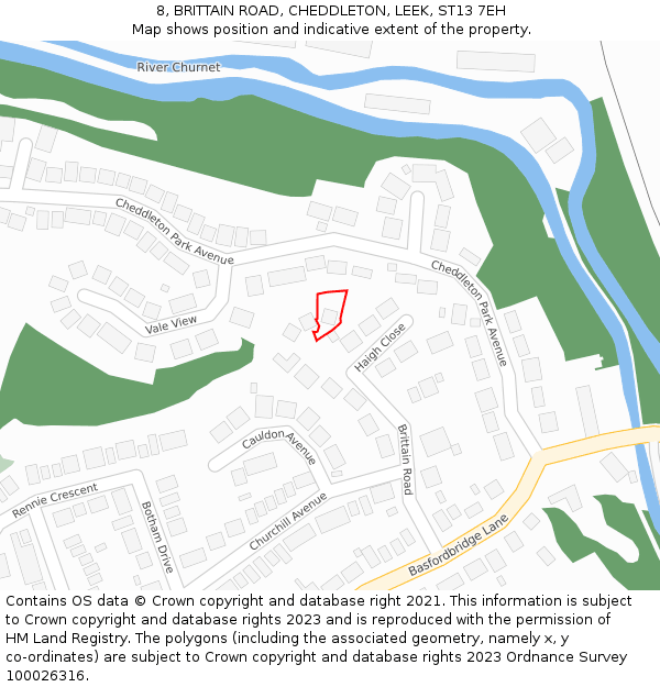 8, BRITTAIN ROAD, CHEDDLETON, LEEK, ST13 7EH: Location map and indicative extent of plot