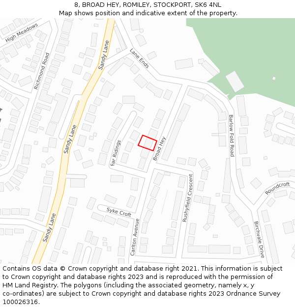 8, BROAD HEY, ROMILEY, STOCKPORT, SK6 4NL: Location map and indicative extent of plot