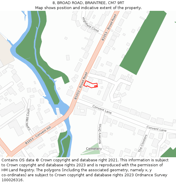 8, BROAD ROAD, BRAINTREE, CM7 9RT: Location map and indicative extent of plot