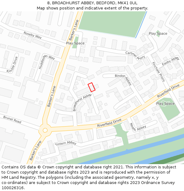 8, BROADHURST ABBEY, BEDFORD, MK41 0UL: Location map and indicative extent of plot