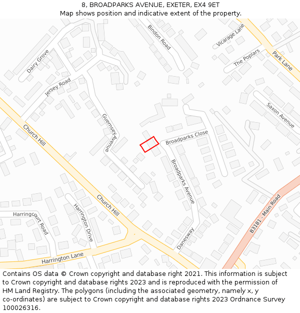 8, BROADPARKS AVENUE, EXETER, EX4 9ET: Location map and indicative extent of plot