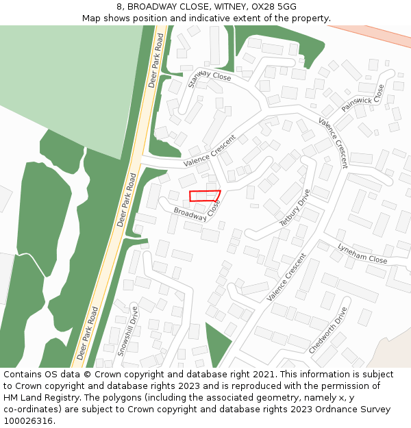 8, BROADWAY CLOSE, WITNEY, OX28 5GG: Location map and indicative extent of plot