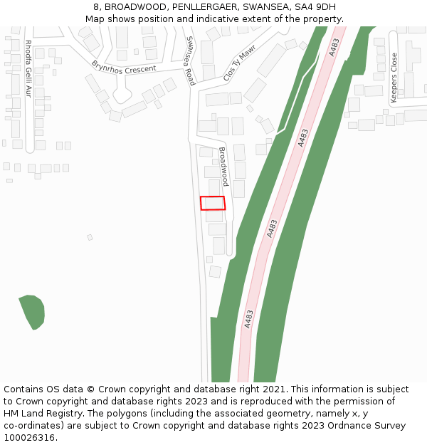 8, BROADWOOD, PENLLERGAER, SWANSEA, SA4 9DH: Location map and indicative extent of plot