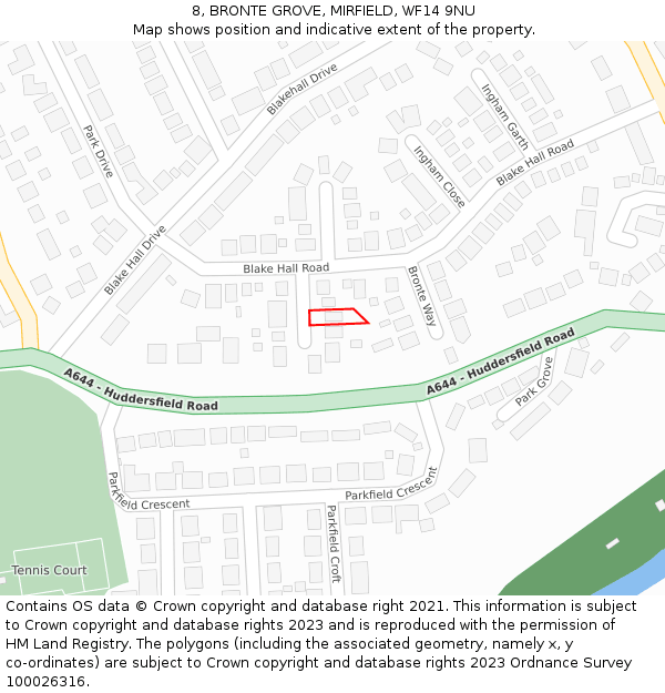 8, BRONTE GROVE, MIRFIELD, WF14 9NU: Location map and indicative extent of plot