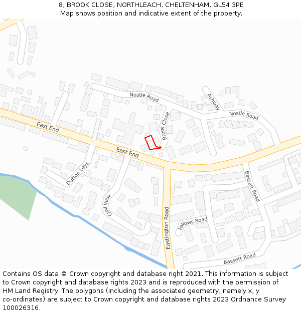 8, BROOK CLOSE, NORTHLEACH, CHELTENHAM, GL54 3PE: Location map and indicative extent of plot