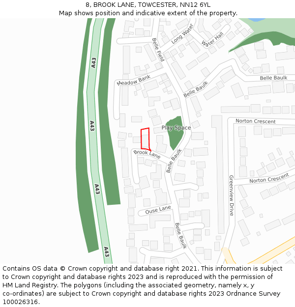8, BROOK LANE, TOWCESTER, NN12 6YL: Location map and indicative extent of plot