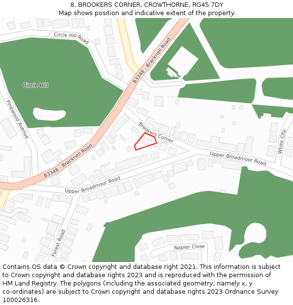 8, BROOKERS CORNER, CROWTHORNE, RG45 7DY: Location map and indicative extent of plot