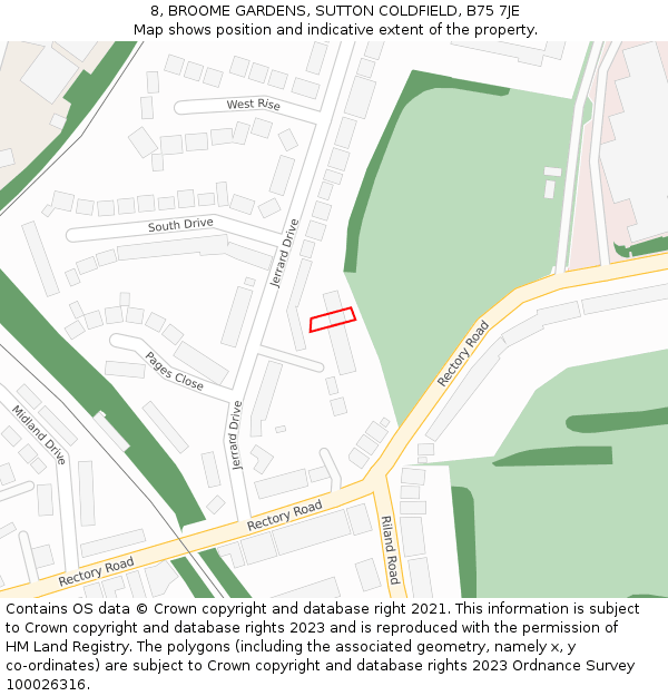 8, BROOME GARDENS, SUTTON COLDFIELD, B75 7JE: Location map and indicative extent of plot