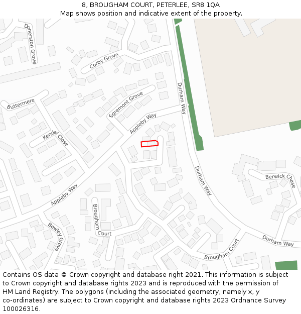 8, BROUGHAM COURT, PETERLEE, SR8 1QA: Location map and indicative extent of plot