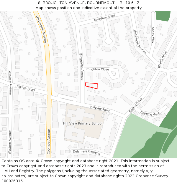 8, BROUGHTON AVENUE, BOURNEMOUTH, BH10 6HZ: Location map and indicative extent of plot