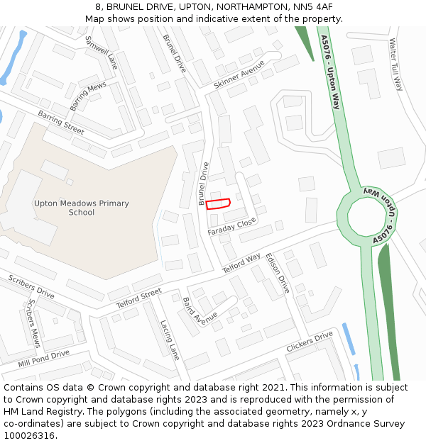8, BRUNEL DRIVE, UPTON, NORTHAMPTON, NN5 4AF: Location map and indicative extent of plot