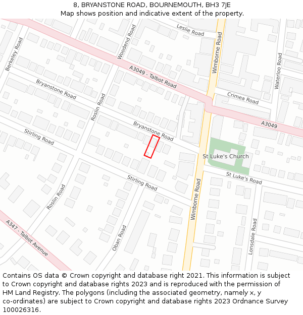8, BRYANSTONE ROAD, BOURNEMOUTH, BH3 7JE: Location map and indicative extent of plot