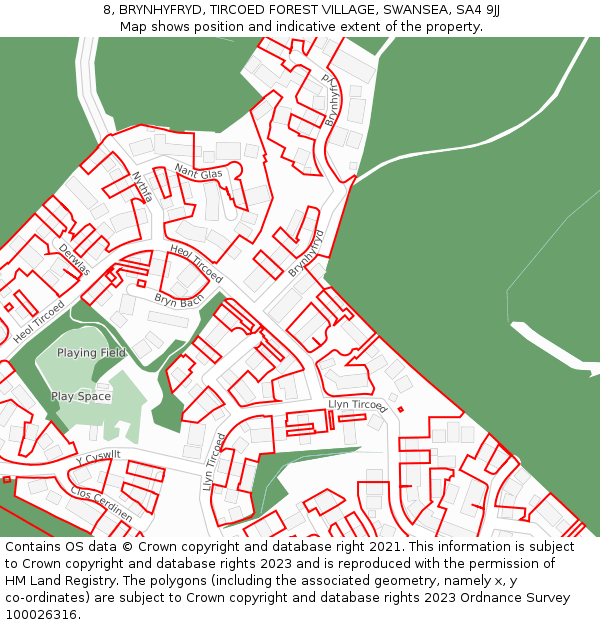 8, BRYNHYFRYD, TIRCOED FOREST VILLAGE, SWANSEA, SA4 9JJ: Location map and indicative extent of plot
