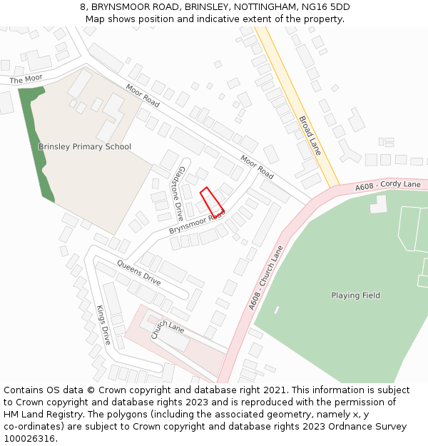 8, BRYNSMOOR ROAD, BRINSLEY, NOTTINGHAM, NG16 5DD: Location map and indicative extent of plot