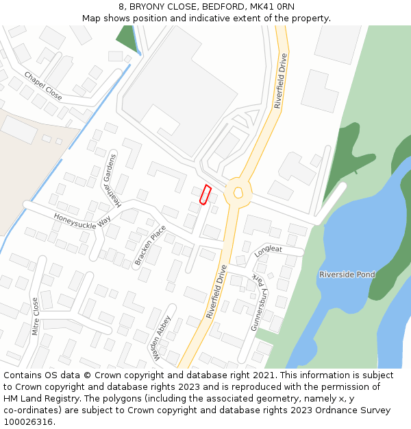 8, BRYONY CLOSE, BEDFORD, MK41 0RN: Location map and indicative extent of plot