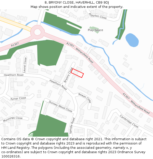 8, BRYONY CLOSE, HAVERHILL, CB9 9DJ: Location map and indicative extent of plot