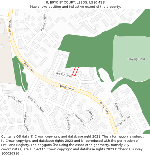 8, BRYONY COURT, LEEDS, LS10 4SS: Location map and indicative extent of plot