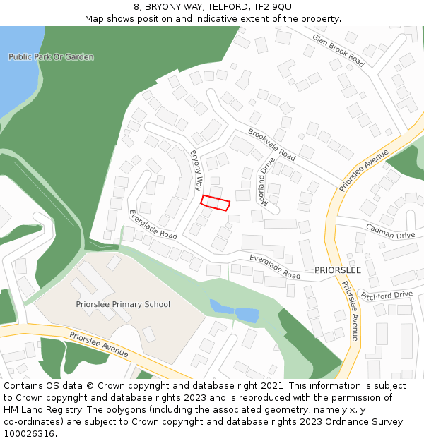 8, BRYONY WAY, TELFORD, TF2 9QU: Location map and indicative extent of plot