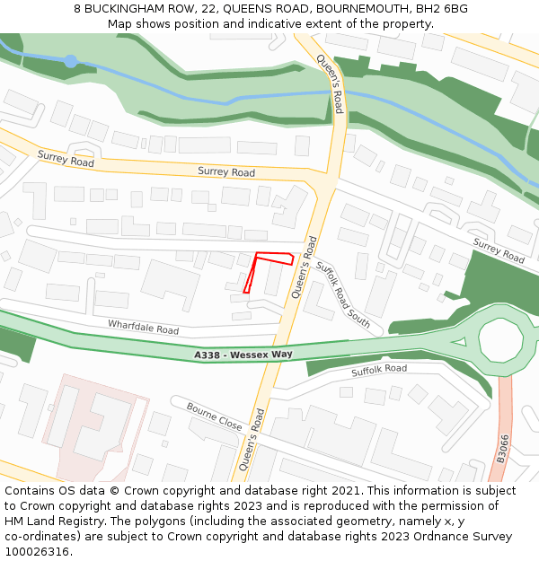 8 BUCKINGHAM ROW, 22, QUEENS ROAD, BOURNEMOUTH, BH2 6BG: Location map and indicative extent of plot