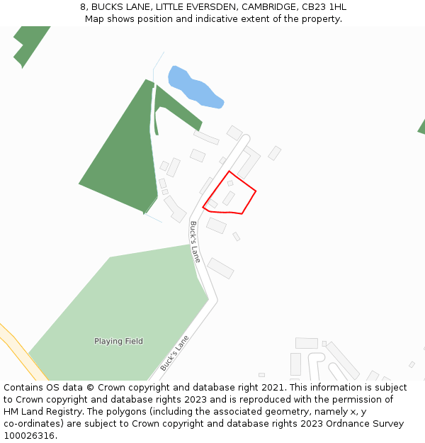 8, BUCKS LANE, LITTLE EVERSDEN, CAMBRIDGE, CB23 1HL: Location map and indicative extent of plot