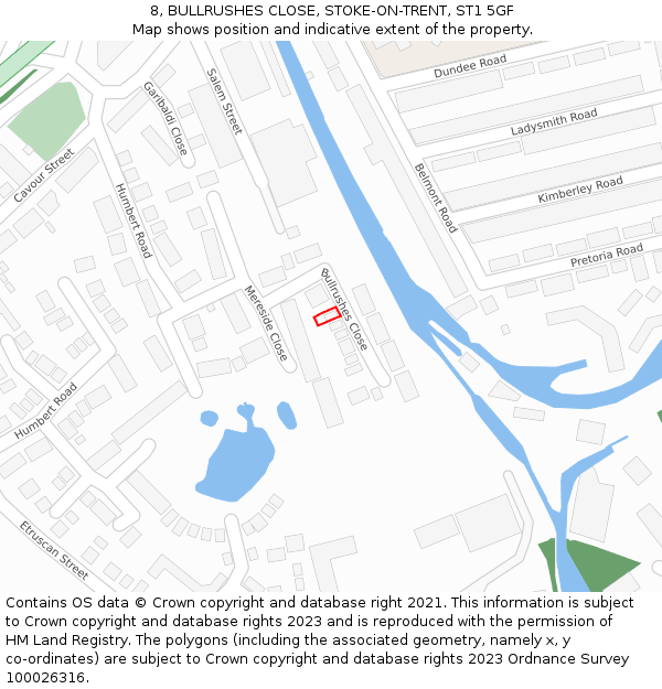 8, BULLRUSHES CLOSE, STOKE-ON-TRENT, ST1 5GF: Location map and indicative extent of plot