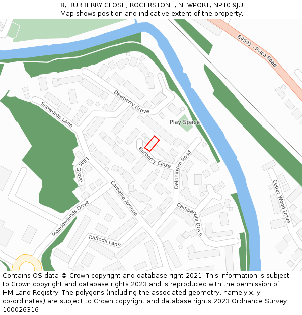 8, BURBERRY CLOSE, ROGERSTONE, NEWPORT, NP10 9JU: Location map and indicative extent of plot