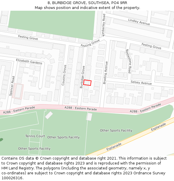 8, BURBIDGE GROVE, SOUTHSEA, PO4 9RR: Location map and indicative extent of plot