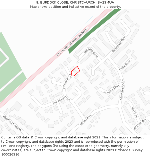 8, BURDOCK CLOSE, CHRISTCHURCH, BH23 4UA: Location map and indicative extent of plot