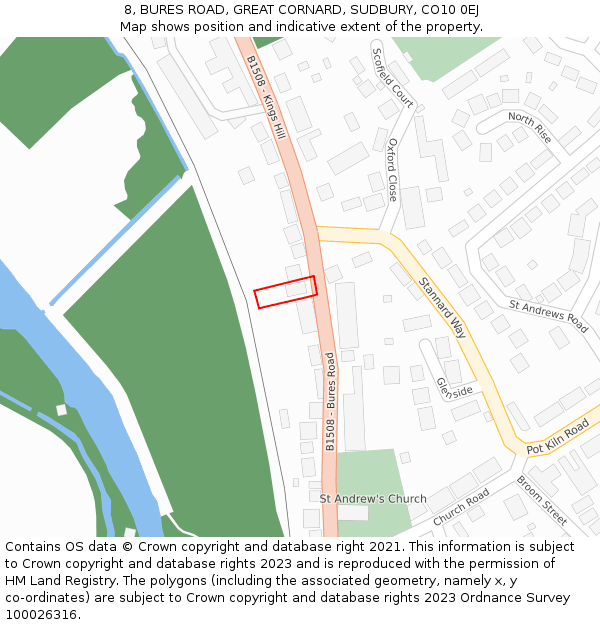8, BURES ROAD, GREAT CORNARD, SUDBURY, CO10 0EJ: Location map and indicative extent of plot