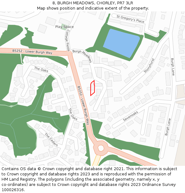 8, BURGH MEADOWS, CHORLEY, PR7 3LR: Location map and indicative extent of plot