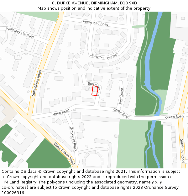 8, BURKE AVENUE, BIRMINGHAM, B13 9XB: Location map and indicative extent of plot