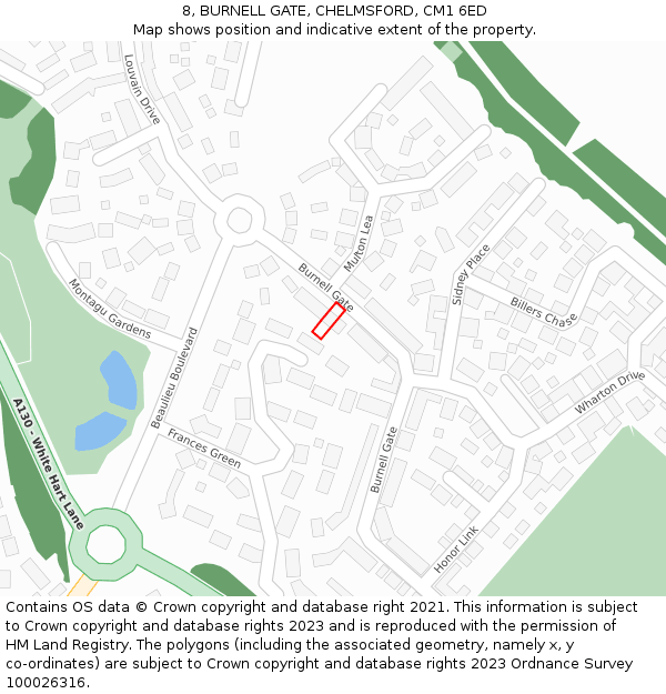8, BURNELL GATE, CHELMSFORD, CM1 6ED: Location map and indicative extent of plot