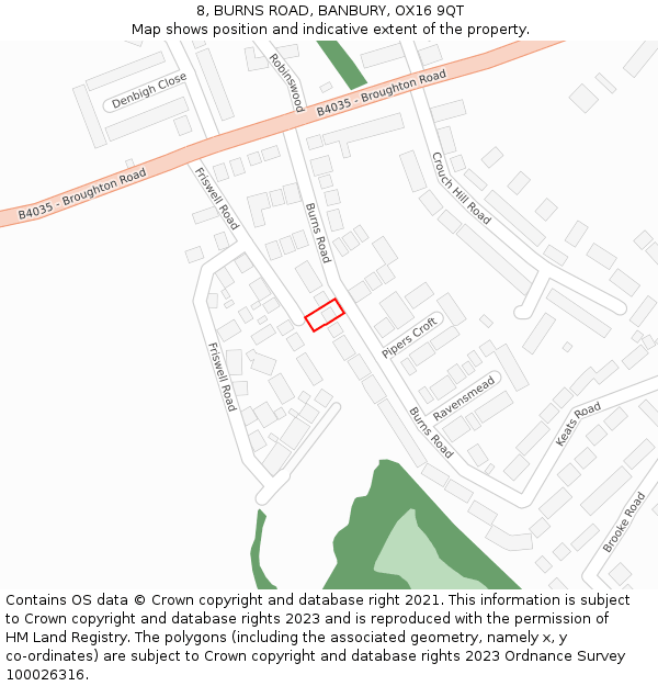 8, BURNS ROAD, BANBURY, OX16 9QT: Location map and indicative extent of plot