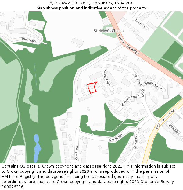 8, BURWASH CLOSE, HASTINGS, TN34 2UG: Location map and indicative extent of plot