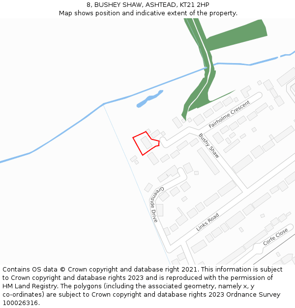8, BUSHEY SHAW, ASHTEAD, KT21 2HP: Location map and indicative extent of plot