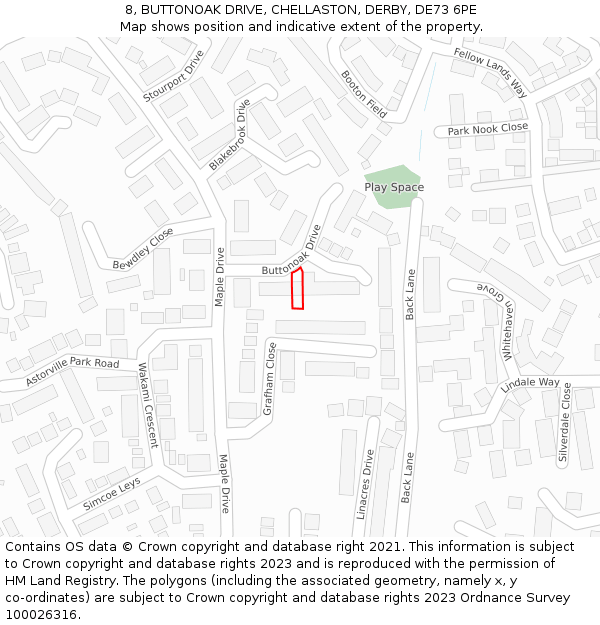 8, BUTTONOAK DRIVE, CHELLASTON, DERBY, DE73 6PE: Location map and indicative extent of plot