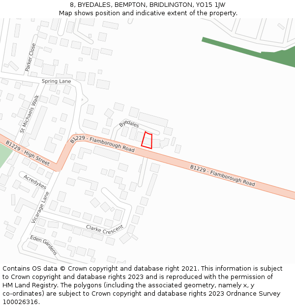 8, BYEDALES, BEMPTON, BRIDLINGTON, YO15 1JW: Location map and indicative extent of plot