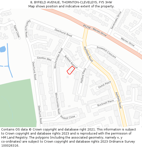 8, BYFIELD AVENUE, THORNTON-CLEVELEYS, FY5 3HW: Location map and indicative extent of plot
