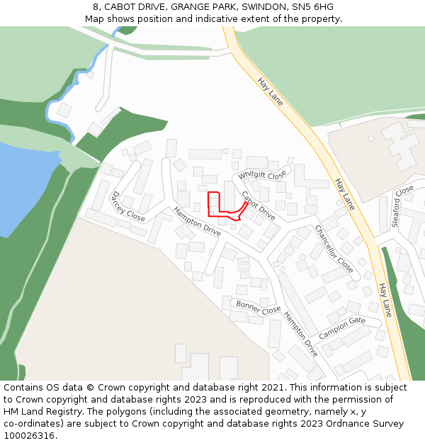 8, CABOT DRIVE, GRANGE PARK, SWINDON, SN5 6HG: Location map and indicative extent of plot