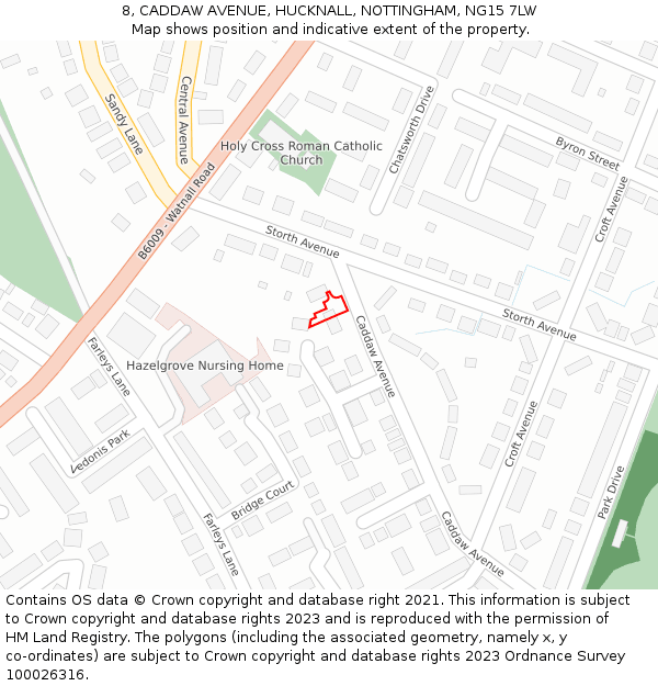 8, CADDAW AVENUE, HUCKNALL, NOTTINGHAM, NG15 7LW: Location map and indicative extent of plot