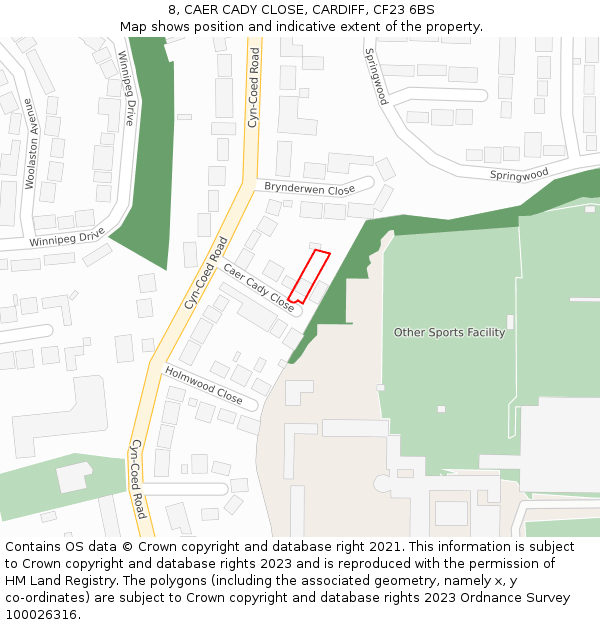 8, CAER CADY CLOSE, CARDIFF, CF23 6BS: Location map and indicative extent of plot