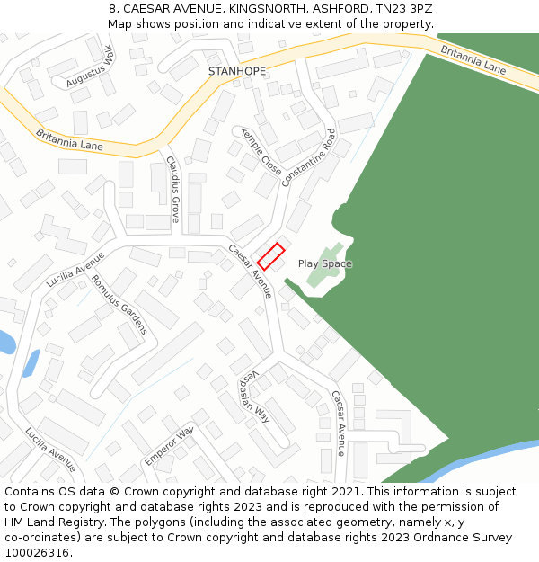 8, CAESAR AVENUE, KINGSNORTH, ASHFORD, TN23 3PZ: Location map and indicative extent of plot