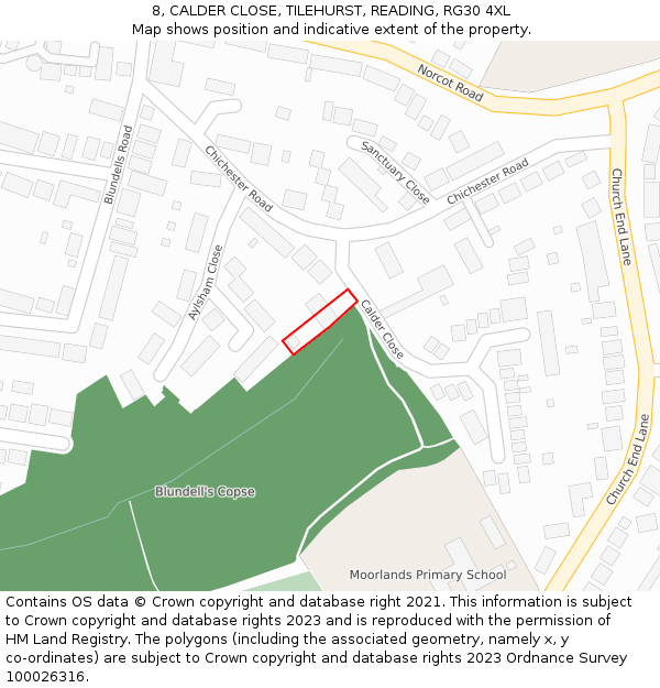 8, CALDER CLOSE, TILEHURST, READING, RG30 4XL: Location map and indicative extent of plot