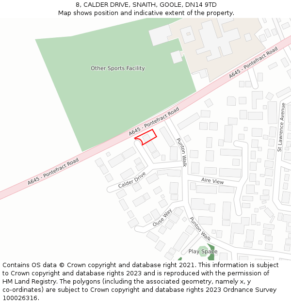 8, CALDER DRIVE, SNAITH, GOOLE, DN14 9TD: Location map and indicative extent of plot