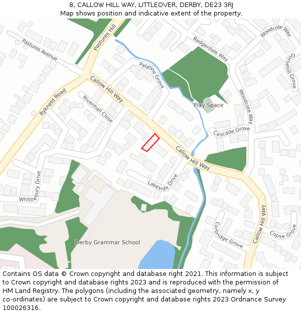 8, CALLOW HILL WAY, LITTLEOVER, DERBY, DE23 3RJ: Location map and indicative extent of plot