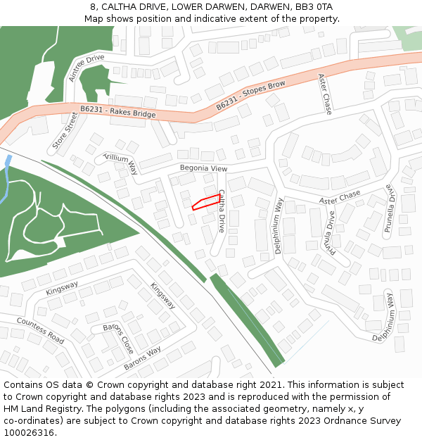 8, CALTHA DRIVE, LOWER DARWEN, DARWEN, BB3 0TA: Location map and indicative extent of plot