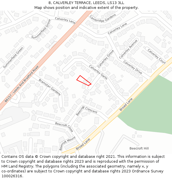 8, CALVERLEY TERRACE, LEEDS, LS13 3LL: Location map and indicative extent of plot