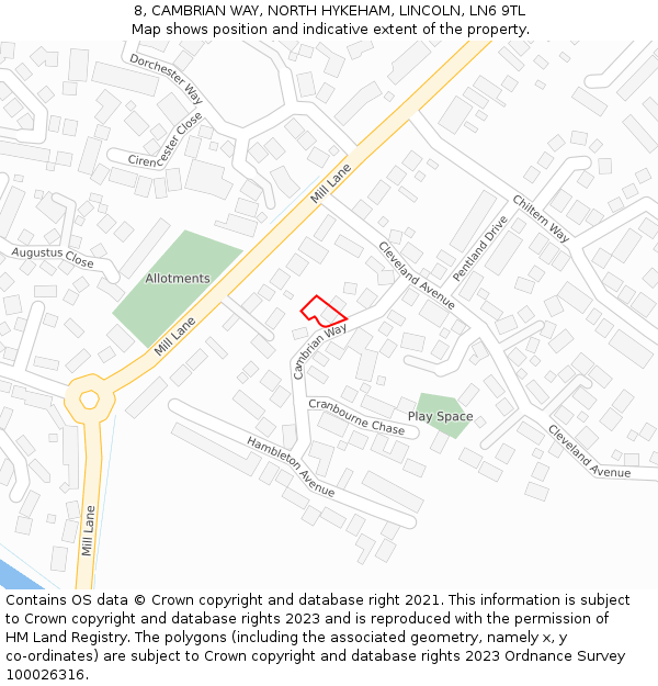8, CAMBRIAN WAY, NORTH HYKEHAM, LINCOLN, LN6 9TL: Location map and indicative extent of plot