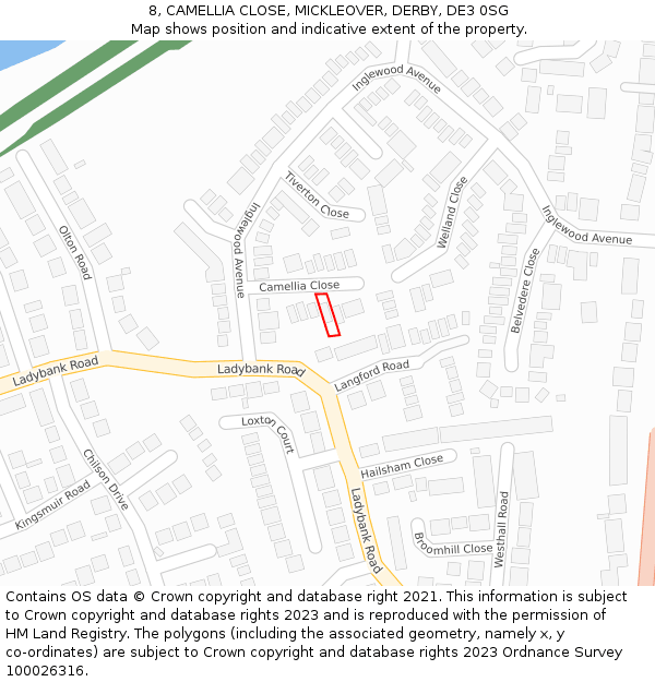 8, CAMELLIA CLOSE, MICKLEOVER, DERBY, DE3 0SG: Location map and indicative extent of plot